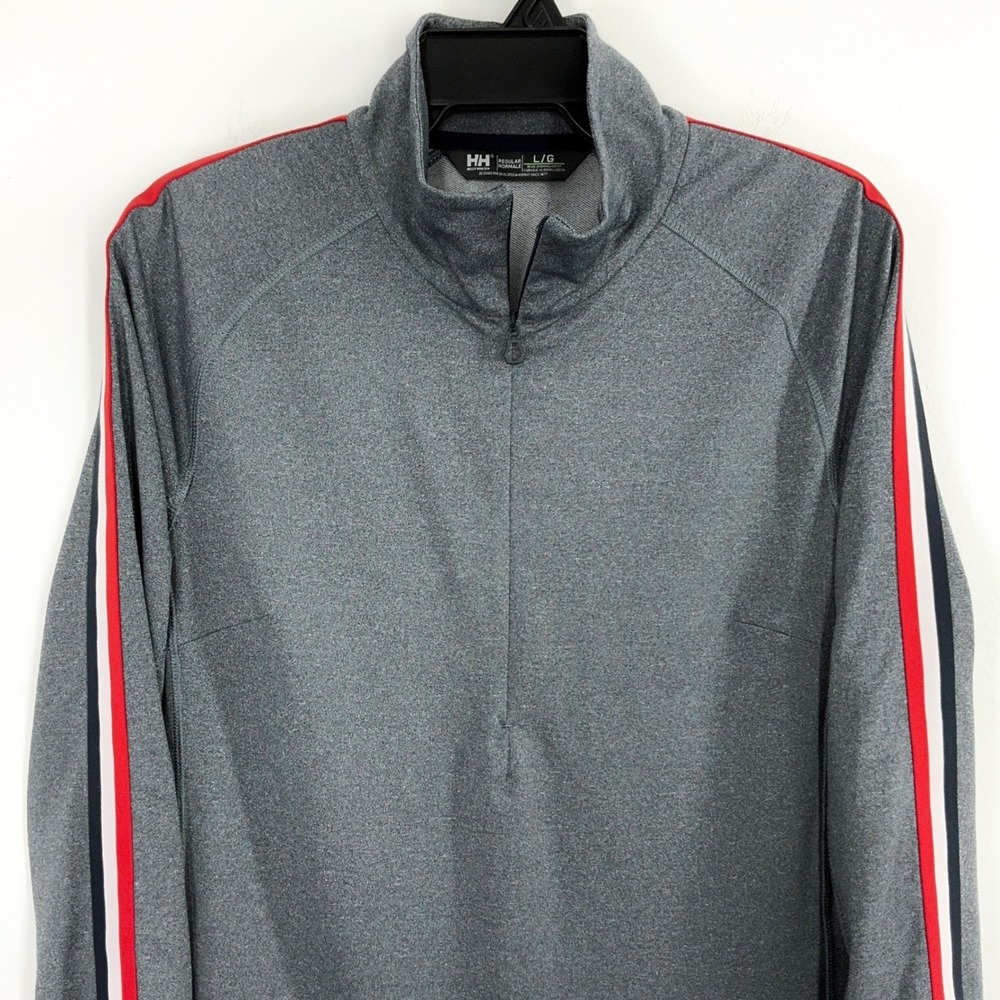 Helly Hansen 1/4 Zip Pullover‎ Men's Large Gray Stripes Athletic Stretch Jacket